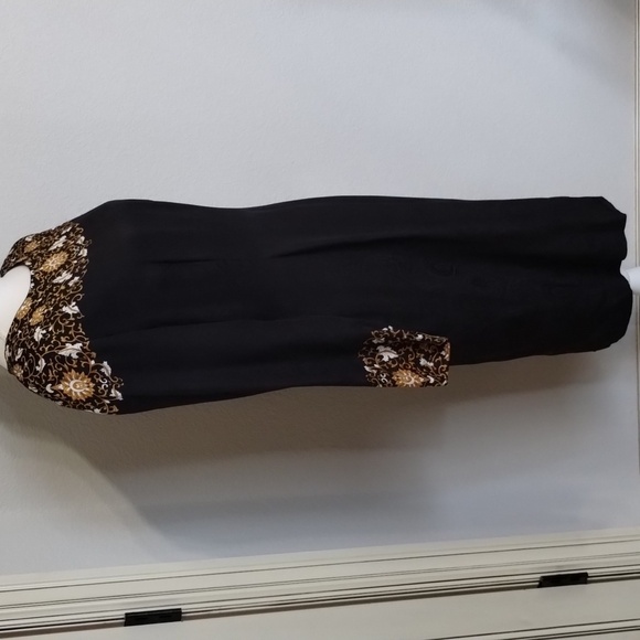 Adrianna Papell Silk Black Dress with Gold Leaf print size 12 Vintage - Picture 5 of 10